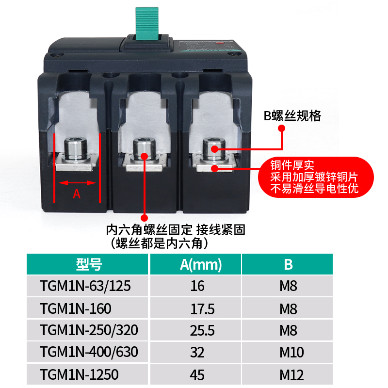 天正 TGM1N塑壳断路器3P 4P空气开关63A100A160A200A250A400A630A - 图1