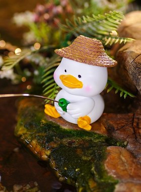 热销可爱小鸭子钓鱼水族箱假山流水古法鱼缸造景装饰花园盆栽景观