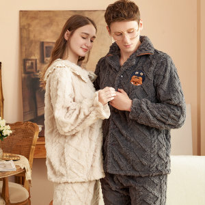 YISELLE/伊丝艾拉居家情侣加厚珊瑚绒睡衣保暖外穿家居服套装