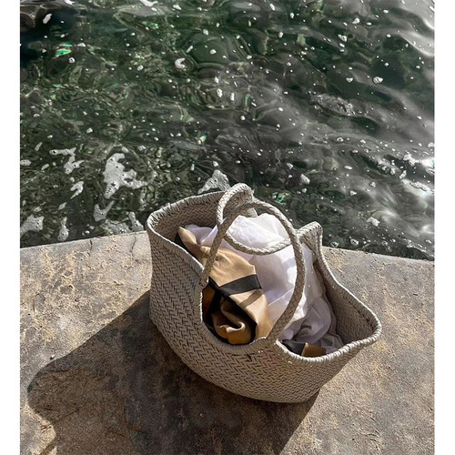 手工牛皮dragon编织包法式小众沙滩包菜篮子包头层真皮度假托特包 - 图3