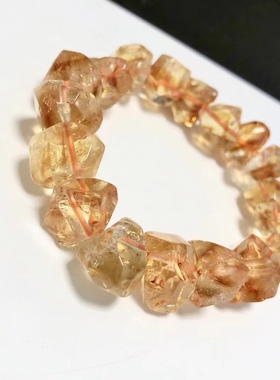 S61# 天然巴西老料带天然热带焦糖黄水晶随形单圈手链 15mm左右