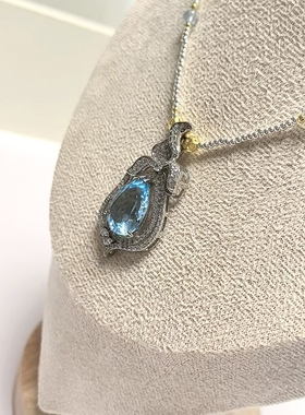 D1464# S925通体纯银精工镶嵌托帕石吊坠42*20*7.5mm