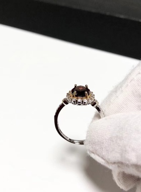 G112# 天然红石榴石鸽血红宝石戒指12.3*10.5mm S925银双色彩金