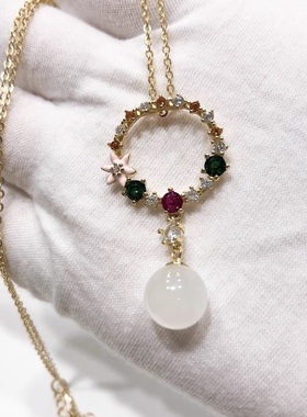 D117# S925银精工镶嵌和田玉白玉吊坠精致款项链