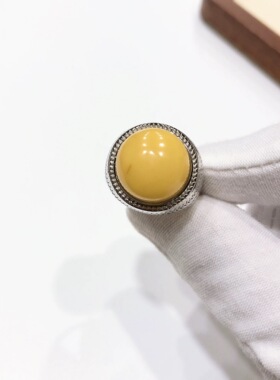 G23# 天然满蜜鸡油黄蜜蜡戒指 S925银戒托