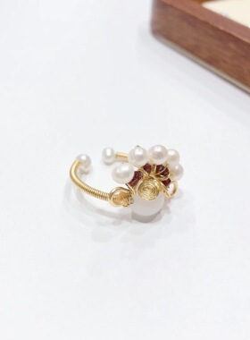 G37# 天然白玉珍珠手编戒指