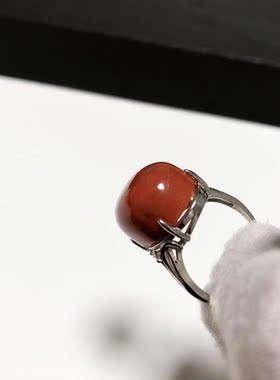 G105# 天然原矿南红大版戒指19*15mm 食指戒 开口戒托
