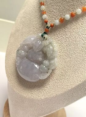 D1465# 天然A货翡翠福禄双全吊坠 紫罗兰冰糯种大版项链