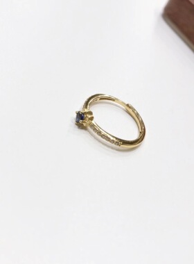 G74# S925银镀金无烧蓝宝石戒指 尾戒 3mm
