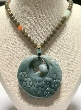 D1448# 天然蓝水翡翠九尾狐吊坠 大版毛衣链项链 多款可选