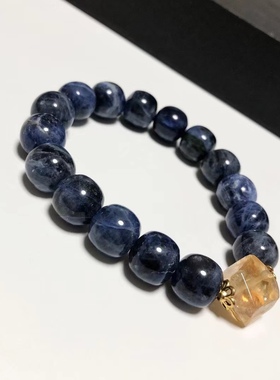 S849# 天然稀有火焰石手链11*10.5mm 配原矿黄水晶原石