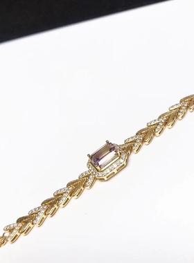 S1692# S925纯银镀金精工镶嵌紫黄晶宝石手链 全长16.3cm