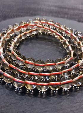 S76# 天然黄水晶全净体带蓝针 6.8mm 三圈手链 财富之石