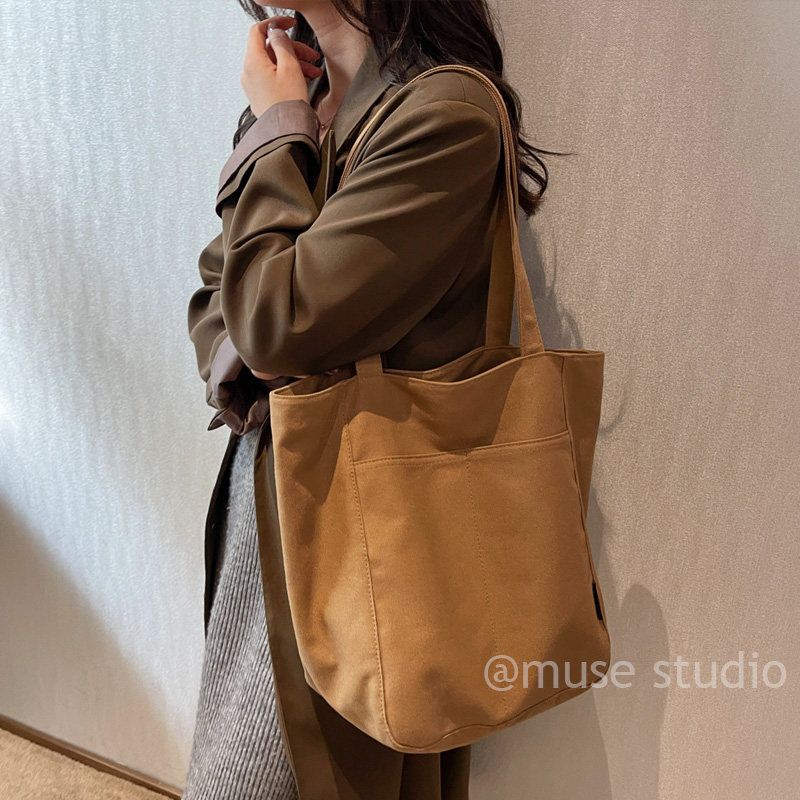 秋冬新款焦糖色帆布包女生简约单肩包容量量实用通勤手提托特包包,淘宝优惠券,粉丝福利购,淘宝优惠卷