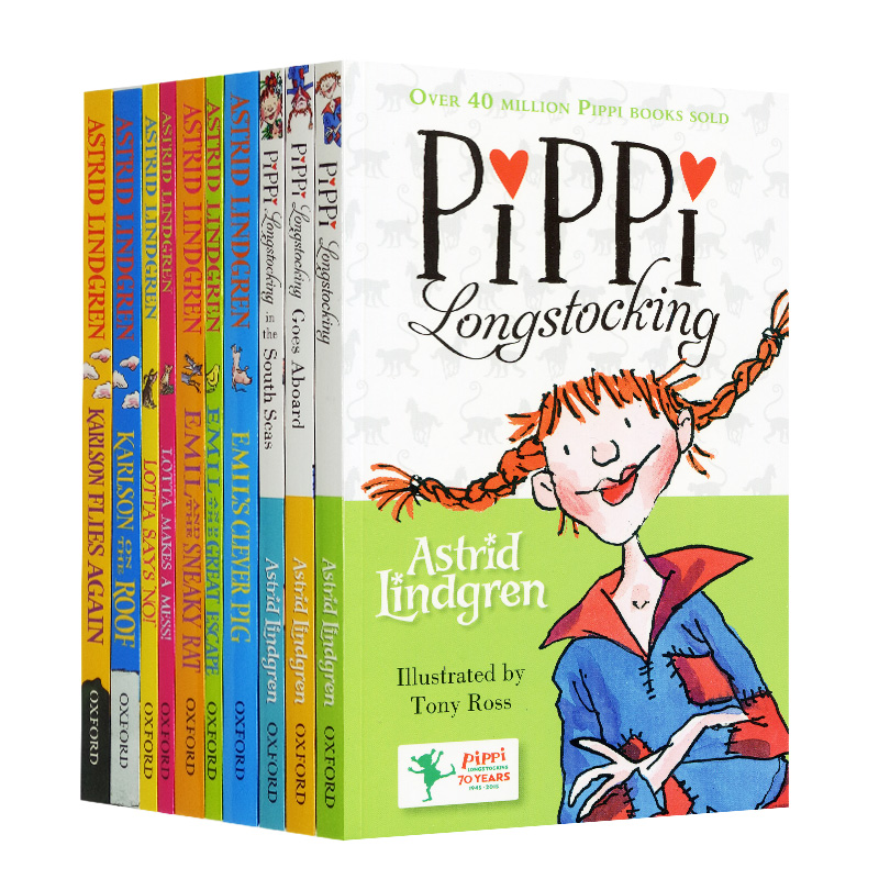 进口英文原版童书 Pippi Longstocking and friends 长袜子皮皮10册盒装 国际安徒生奖 女孩 小学课外英语读物 小说