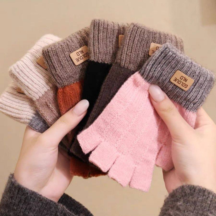 半指手套女冬天五指露指针织毛线手套韩版学生写字半截保暖防寒潮,淘宝优惠券,粉丝福利购,淘宝优惠卷