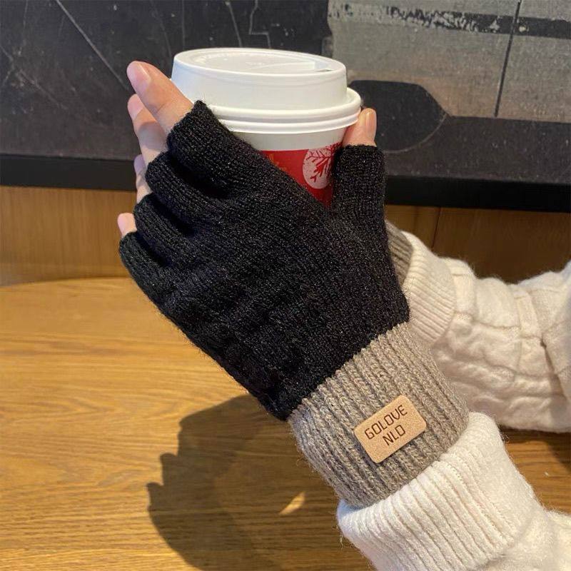 半指手套女冬天五指露指针织毛线手套韩版学生写字半截保暖防寒潮,淘宝优惠券,粉丝福利购,淘宝优惠卷
