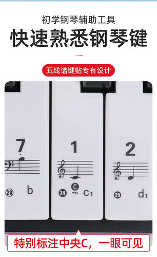 透明88键钢琴键盘贴37/49/54/61键电子琴琴键贴儿童成人五线简谱 - 图0