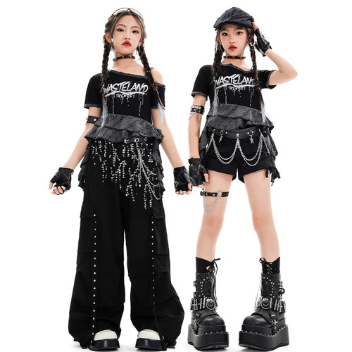 爵士舞服装女童时髦露脐上衣jazz舞蹈走秀潮服女团打歌舞表演出服 - 图2