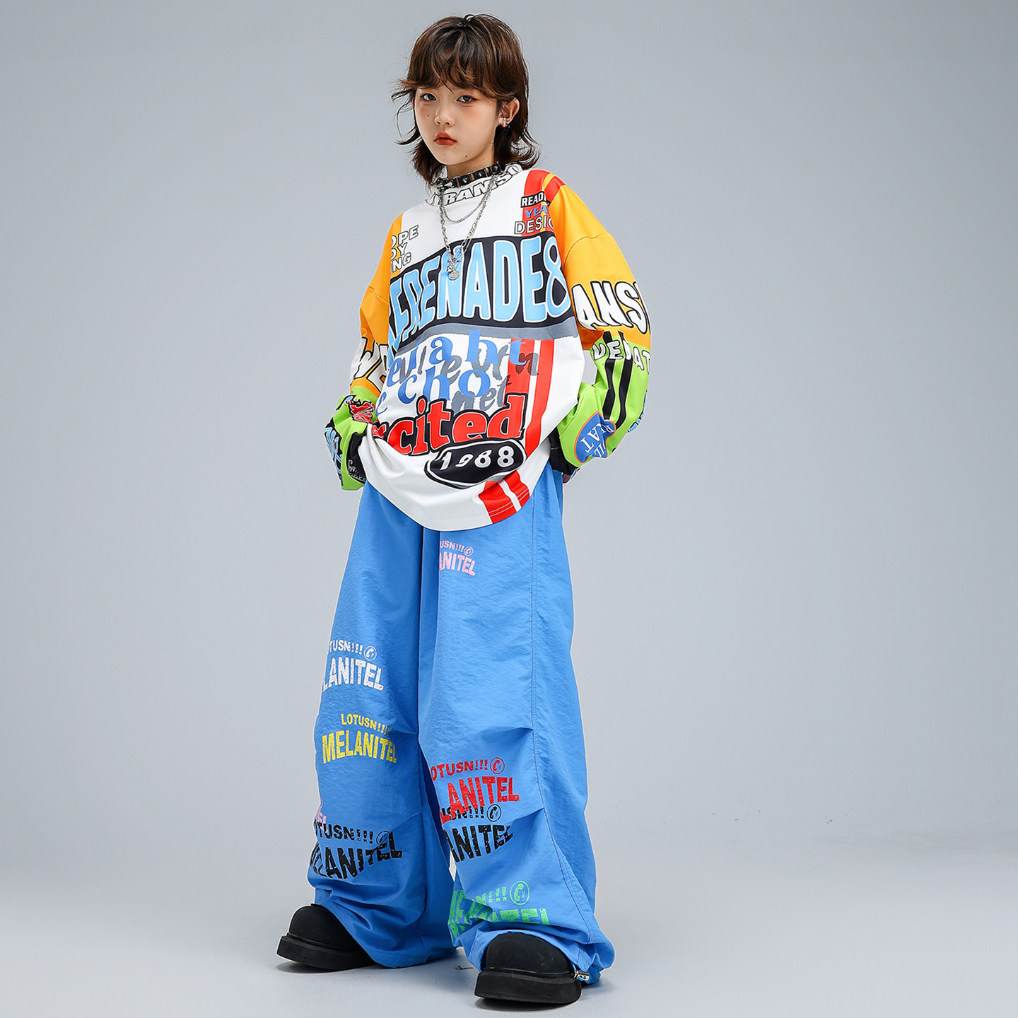 儿童嘻哈街舞服男女童宽松长袖T恤hiphop舞蹈练功服架子鼓演出服,淘宝优惠券,粉丝福利购,淘宝优惠卷