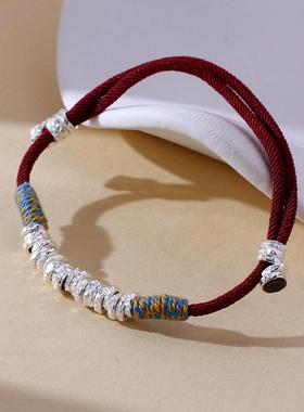 红绳999足银盘缠手链小众设计感