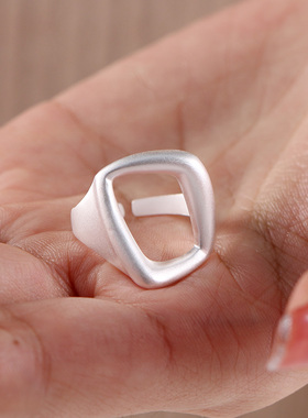 古罗珠宝 S925银个性雾面歪扭方形戒指女士港风小众指环开口