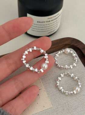 通体S925纯银碎碎冰珍珠戒指