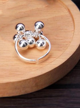 古罗珠宝925纯银小众圆球戒指