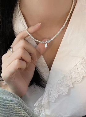 通体s925纯银小猫小鱼项链小众设计盘缠锁骨链女款猫和鱼颈链重工