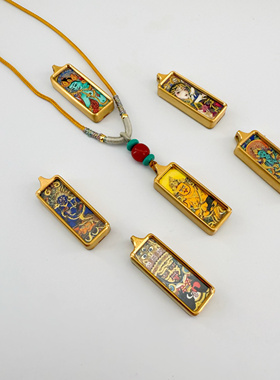 尼泊尔手绘描金小唐卡项链脖挂吊坠十二生肖护身符本命佛牌嘎乌盒
