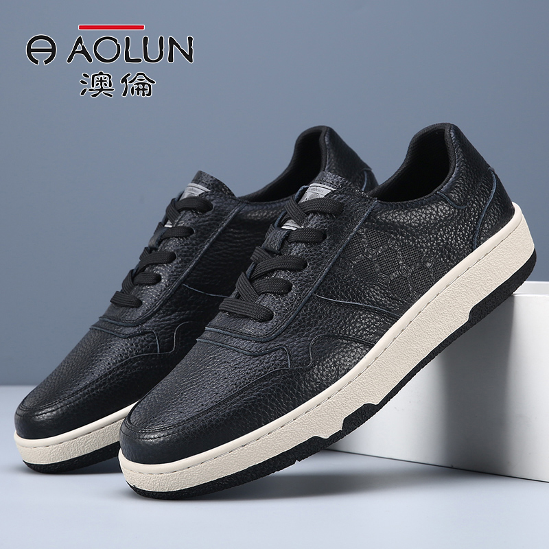 澳伦牛皮男鞋潮鞋百搭软底休闲新款旅游跑步运动鞋男士小白鞋真皮 - 图2