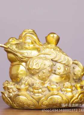 新款直销纯铜金蟾摆件聚宝盆八方来财元宝财源滚滚蟾吞金兽客厅办