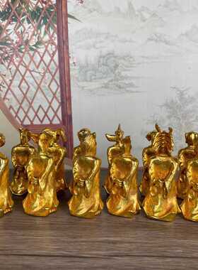 新款直销做旧仿古铜鎏金古月轩十二生肖礼盒套装复古文玩鎏金书房