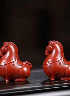 新款直销宜兴紫砂茶宠手工大红袍雕塑茶盘小摆件生肖马茶虫唐马茶