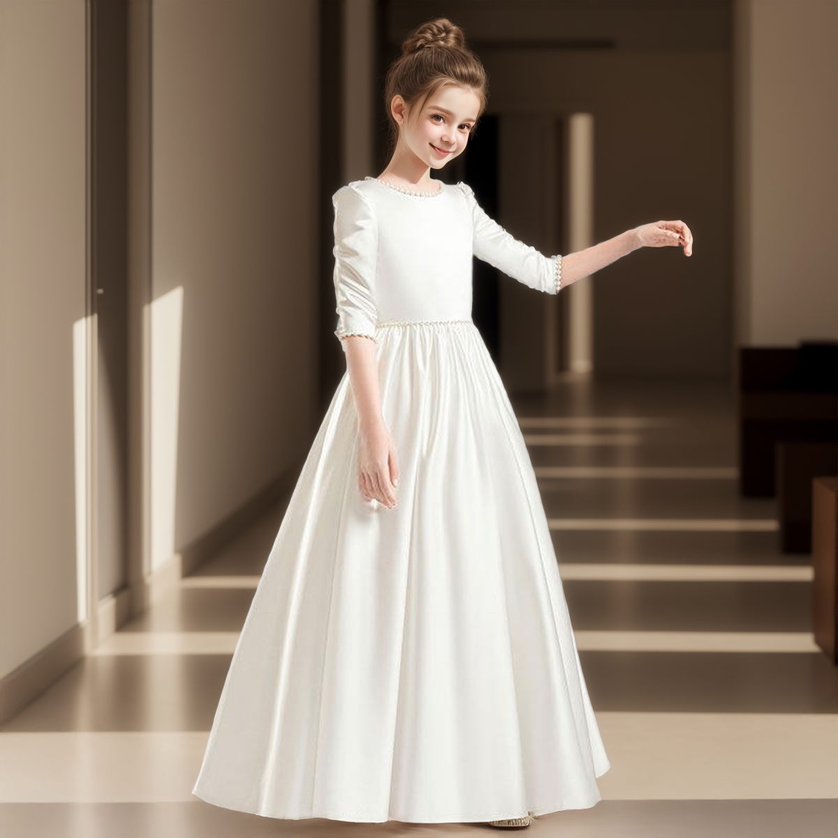 2026新款女童白色晚礼服订制儿童生日婚礼花童钢琴演奏缎面公主裙,淘宝优惠券,粉丝福利购,淘宝优惠卷