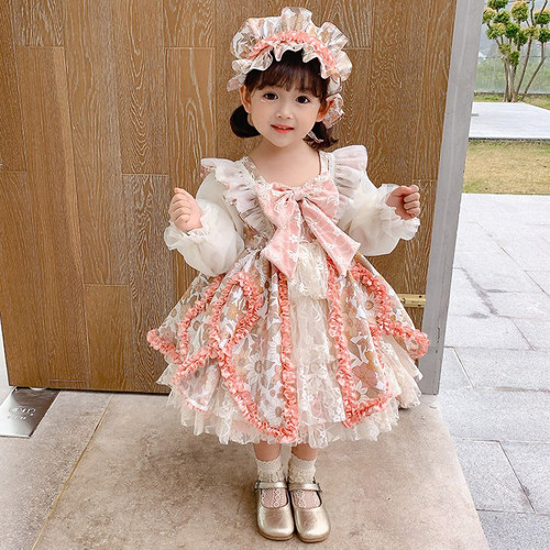 儿童洛丽塔女童裙子春秋连衣裙宝宝洋气生日裙子公主裙女童高端 - 图1
