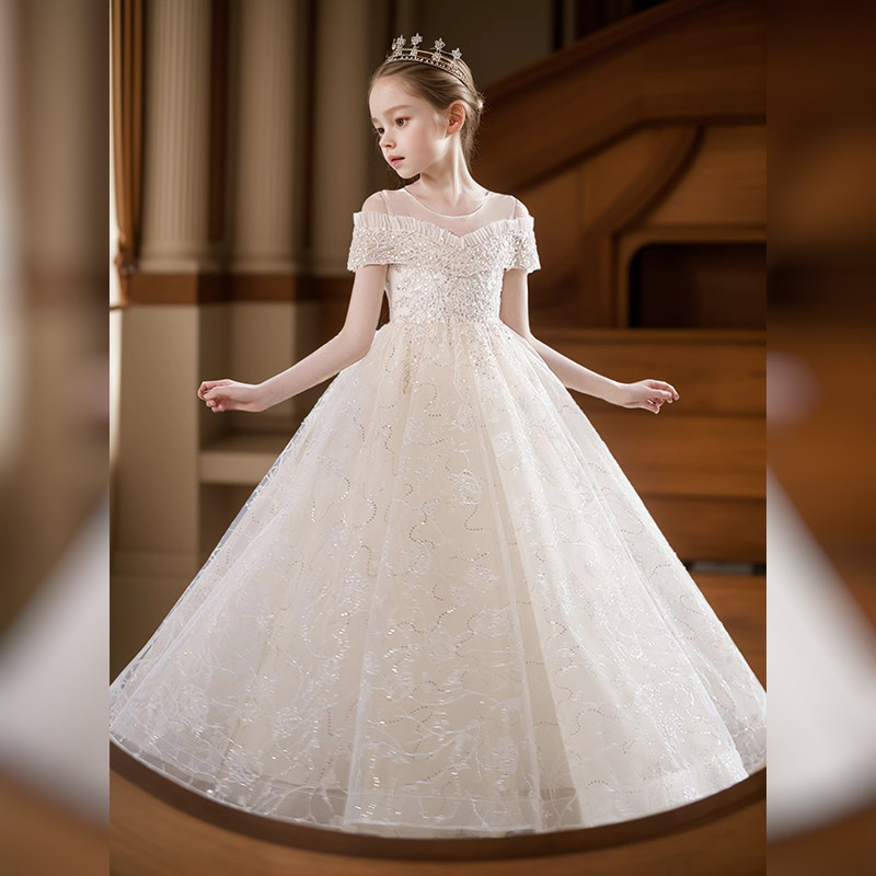 儿童香槟色礼服公主裙高端轻奢走秀女童洋气女孩主持表演服连衣裙,淘宝优惠券,粉丝福利购,淘宝优惠卷