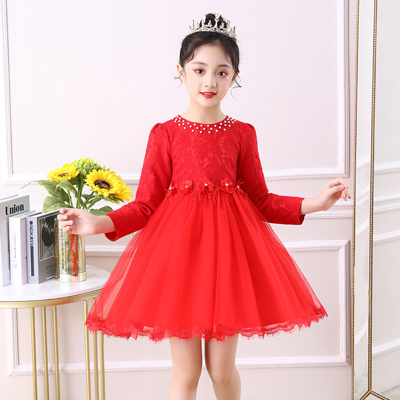 秋冬儿童白色连衣裙小女孩粉公主裙 玛贝娅民族服装/舞台装