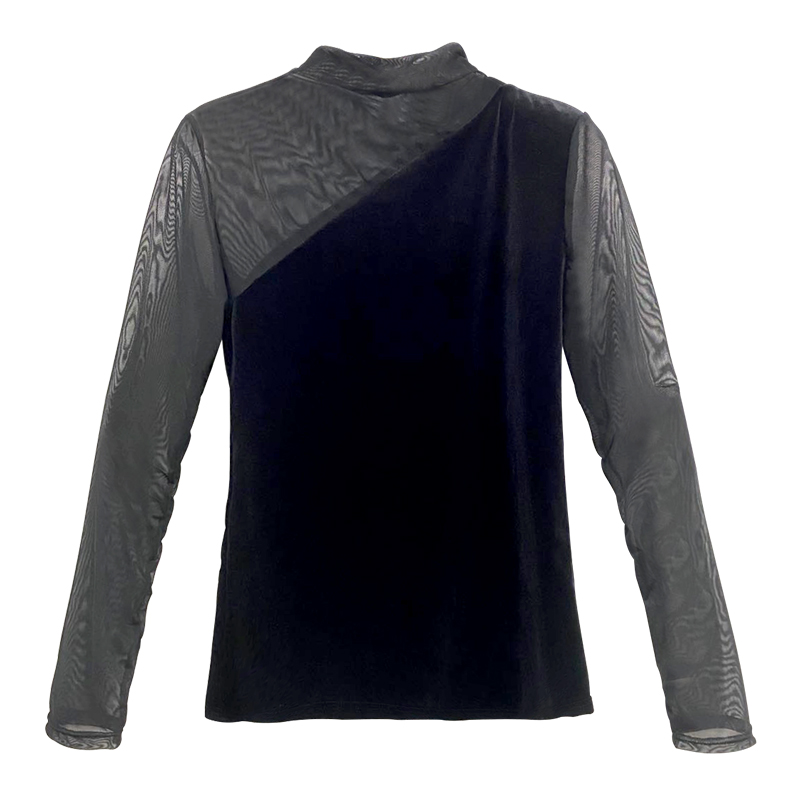 2021半高领网纱女秋拼接内搭打底衫 朵袖丽T恤