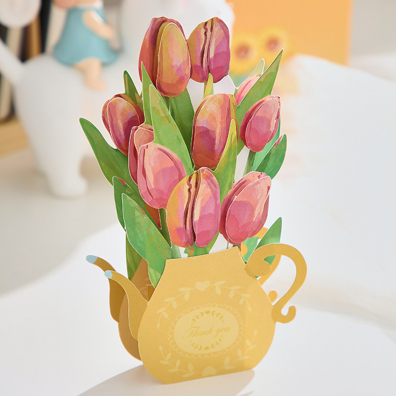 创意花束3d立体贺卡圣诞节男生送情侣老师感谢小卡片纸可折叠diy手工自制生日礼物结婚祝福空白代手写可定制 玛格办公专营店