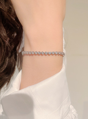 过测钻笔满钻10分泡泡D色莫桑石手链女纯银镀白金网球仿钻石手镯