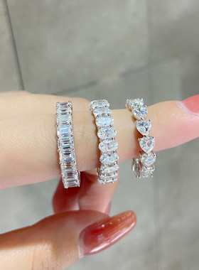 满钻莫桑石戒指整圈排钻排戒女