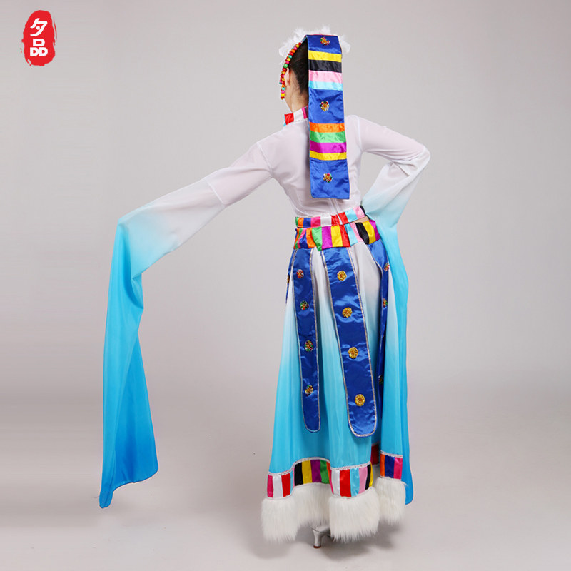 新款藏族水袖舞蹈演出服装女西藏 夕品民族服装/舞台装