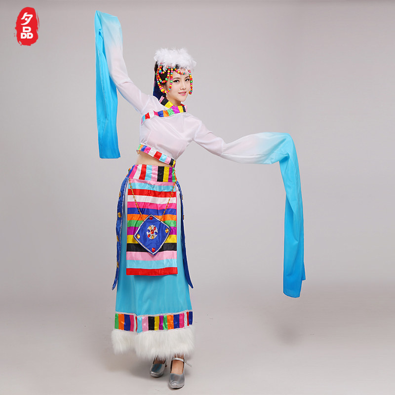 新款藏族水袖舞蹈演出服装女西藏 夕品民族服装/舞台装