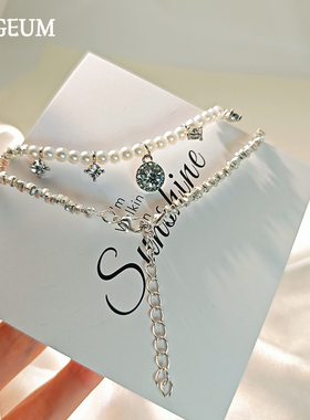 方糖锆石碎银珍珠项链纯银小众高级感银饰精致吊坠送女友生日礼物