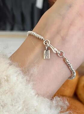 999纯银古法盘缠手链碎银子