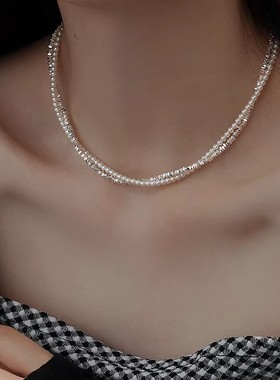碎银子珍珠项链女双层缠绕轻奢气质小米珠叠戴颈链高级感锁骨链