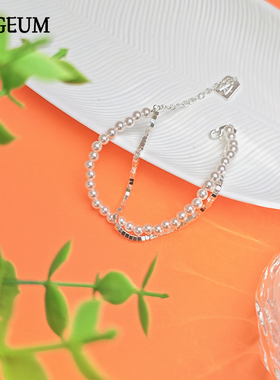 双层碎银子珍珠串珠手链女纯银轻奢高级感手串生日饰品礼物送女友