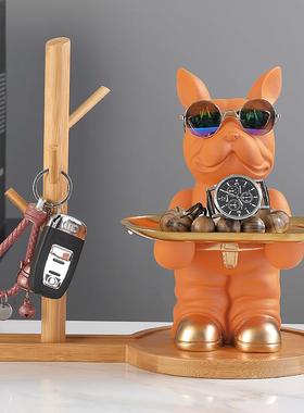 进门口玄关放钥匙收纳摆件入户鞋柜置物托盘轻奢现代客厅狗装饰品