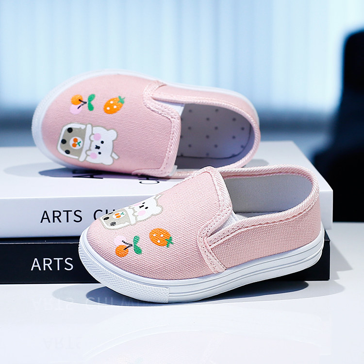 儿童帆布鞋2024春秋新款女童鞋子幼儿宝宝一脚蹬男童板鞋小熊韩系